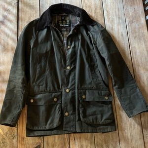 BARBOUR ASHBY WAXED COTTON JACKET with TARTAN LINING size S Olive.